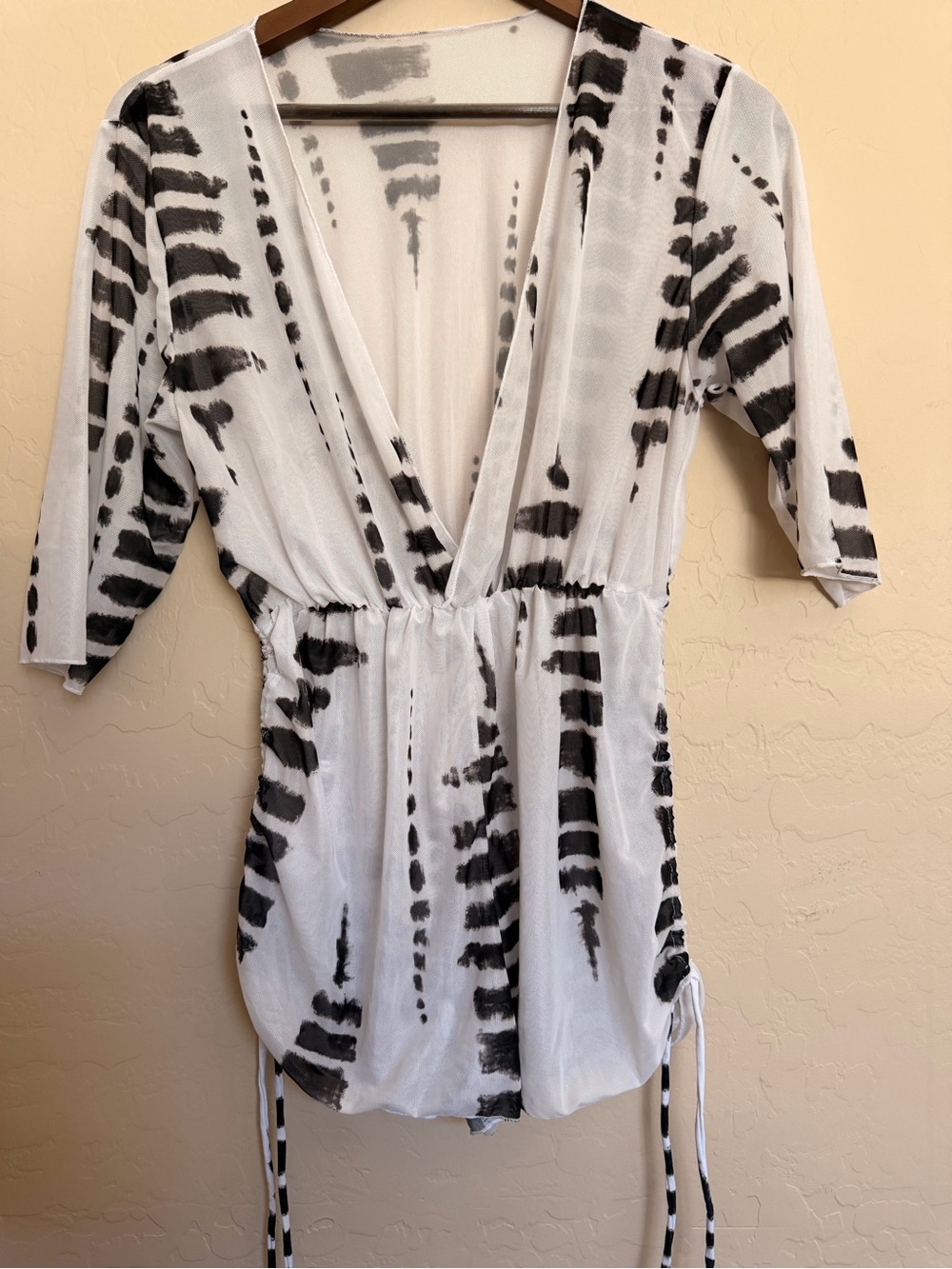White and Black Tie-Dye V-Neck Romper